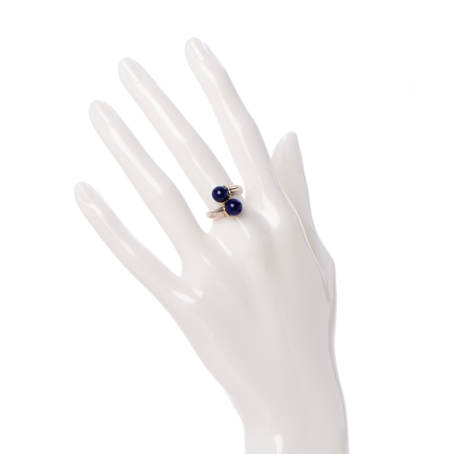 Tiffany Sterling Silver 18K Yellow Gold Lapis Bypass Ring 50 5.25 2 of 5