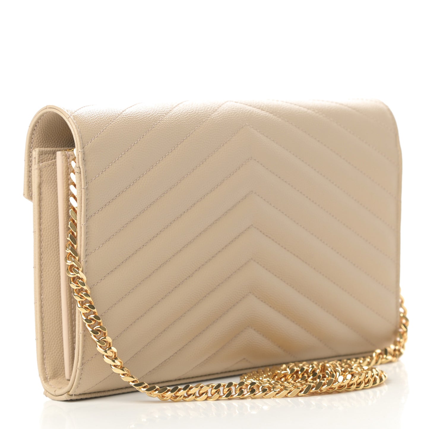 Grain De Poudre Matelasse Chevron Monogram Chain Wallet Nude Powder