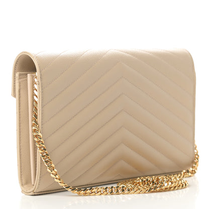 Saint Laurent Grain De Poudre Matelasse Chevron Monogram Chain Wallet Nude Powder 3 of 11