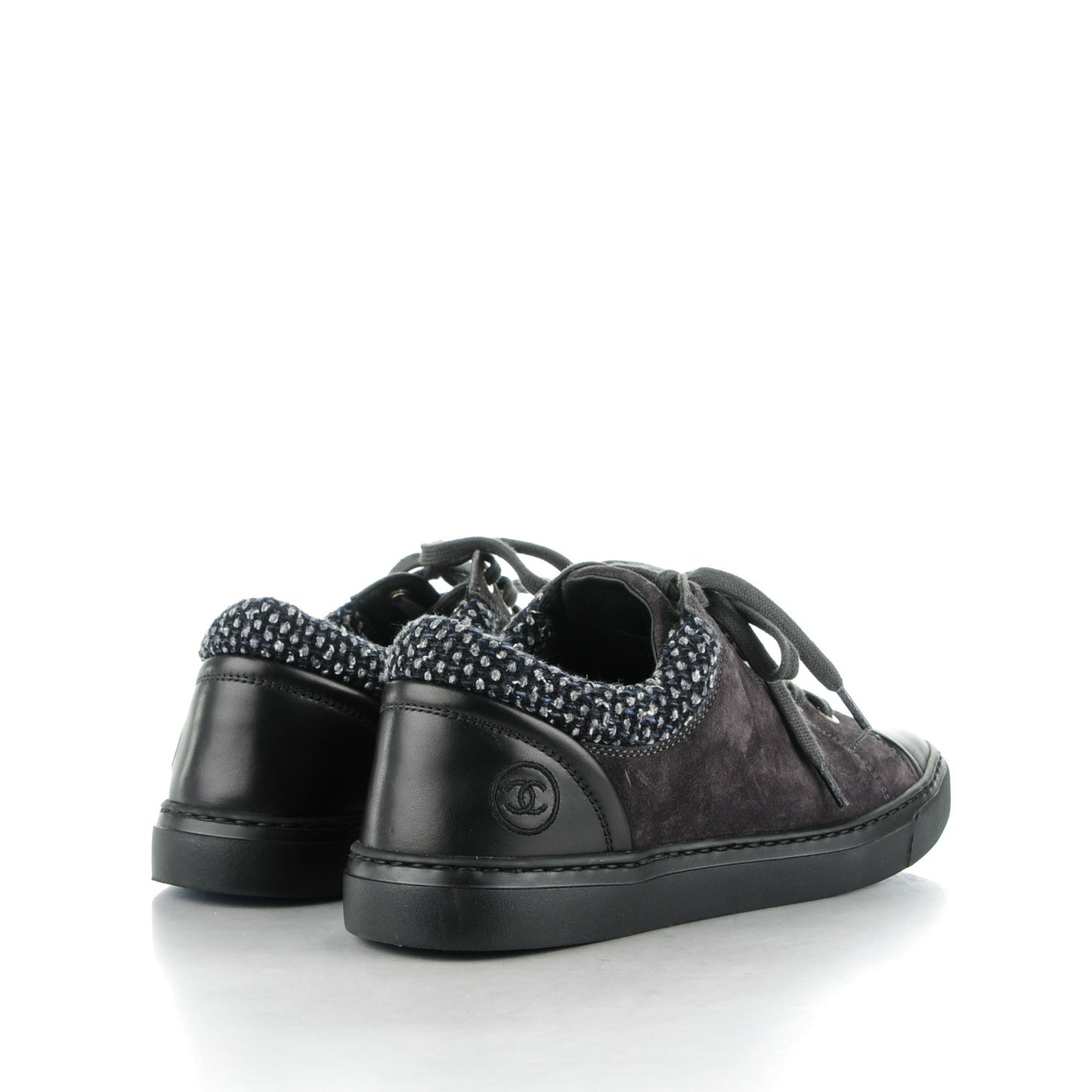 Suede Calfskin Tweed Low Top Sneakers 37.5 Dark Grey