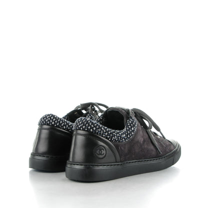 Chanel Suede Calfskin Tweed Low Top Sneakers 37.5 Dark Grey 4 of 9
