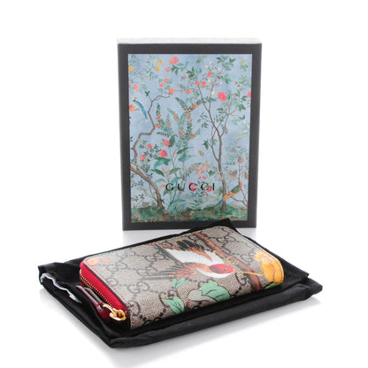 Gucci GG Supreme Monogram Tian Zip Around Card Case Wallet Beige Multicolor Red 4 of 6