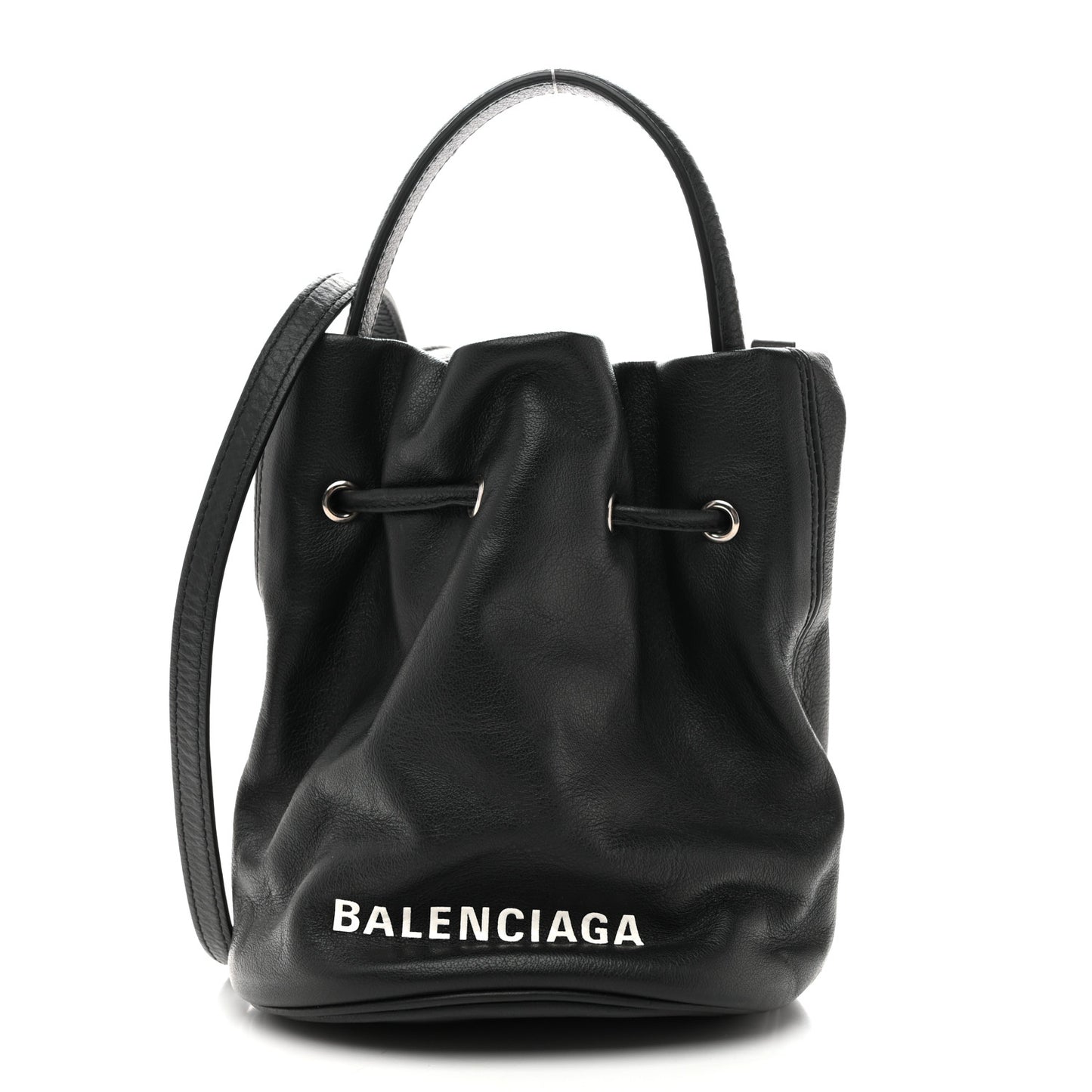 Smooth Calfskin Logo XS Everyday Drawstring Bucket Bag Black