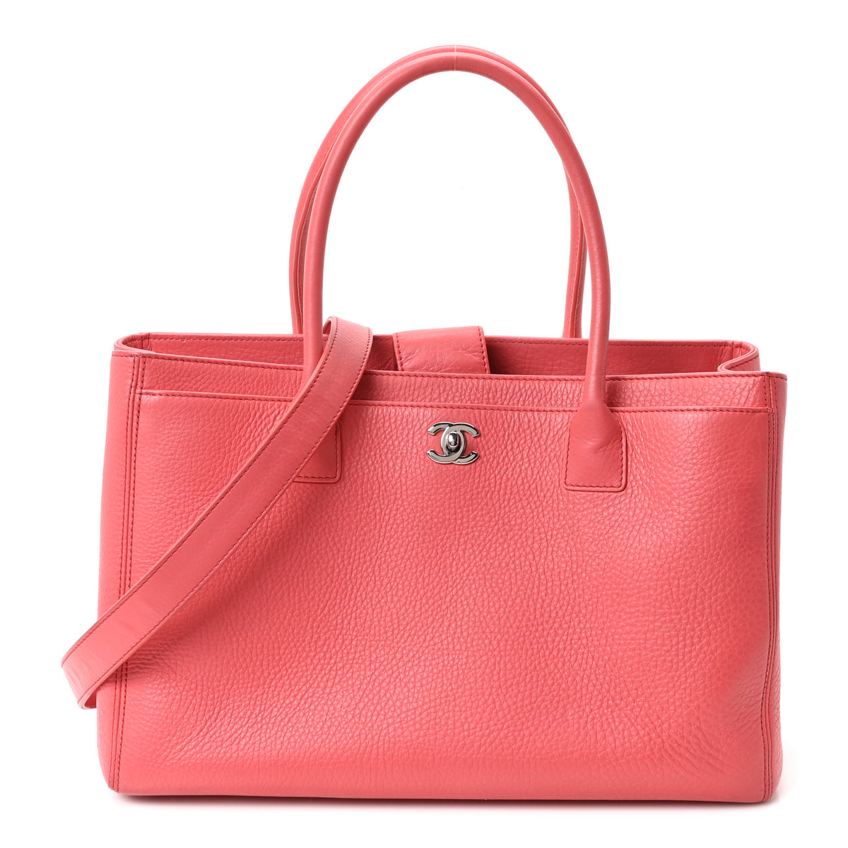 Calfskin Cerf Executive Shopper Tote Coral