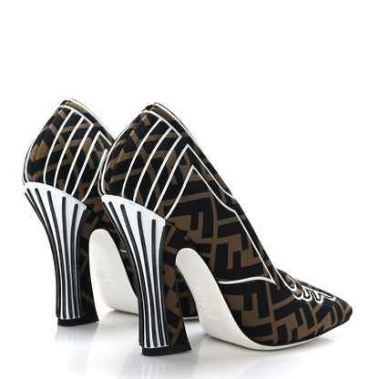 Fendi Lycra Film FF FFreedom Decollete Pumps 36.5 Tobacco Moro White 4 of 6