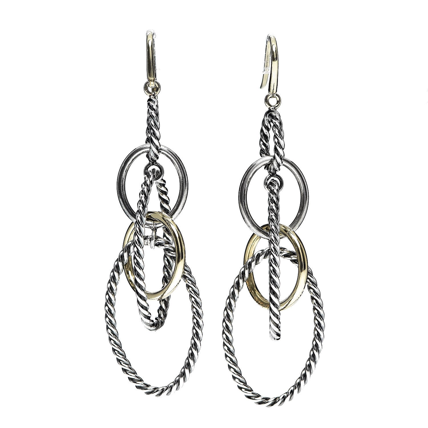 David Yurman Sterling Silver 18K Yellow Gold Mobile Oval Drop Earrings 1 of 4