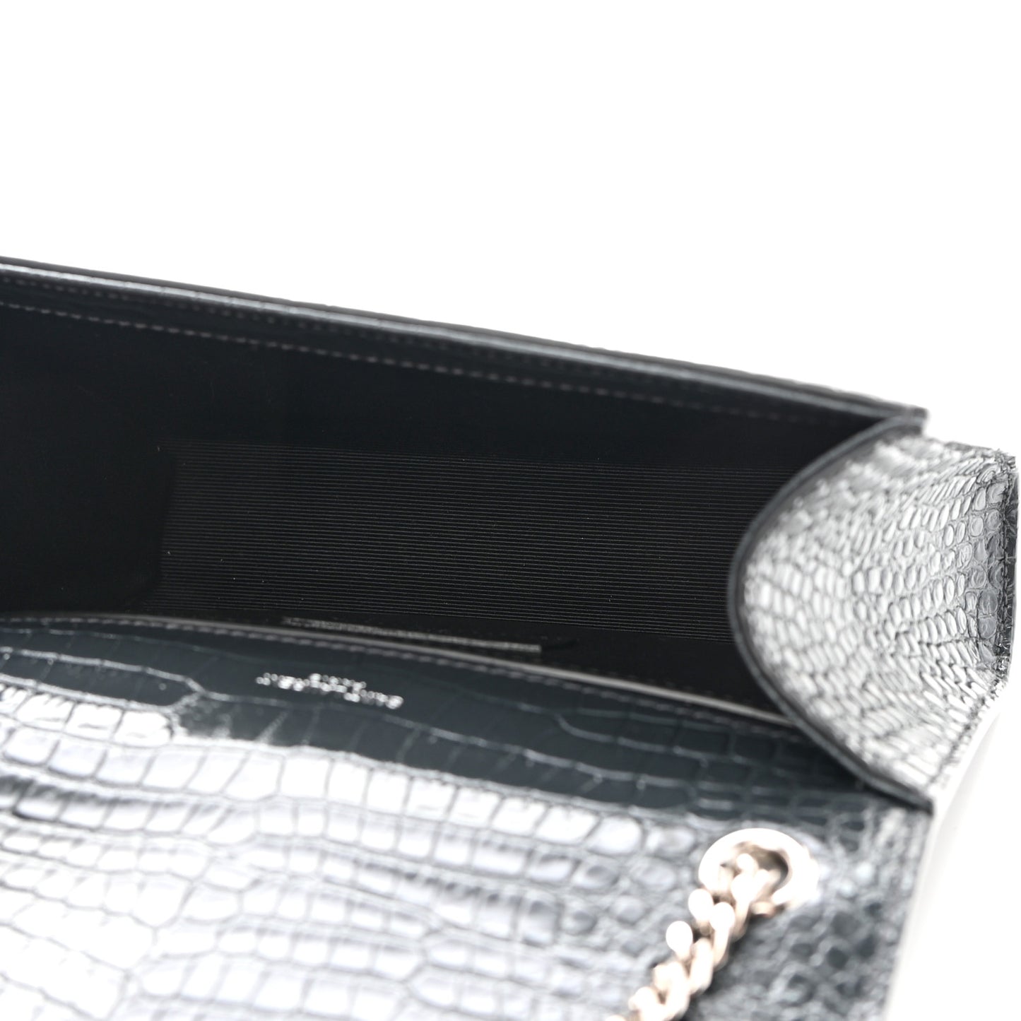 Calfskin Crocodile Embossed Small Classic Monogram Kate Tassel Satchel Smog
