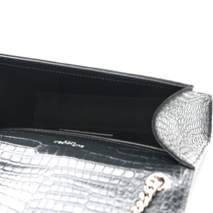 Saint Laurent Calfskin Crocodile Embossed Small Classic Monogram Kate Tassel Satchel Smog 5 of 9
