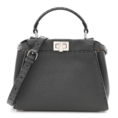 Fendi Cuoio Romano Selleria Bi-Color Mini Peekaboo Iconic Satchel Asfalto Latte 1 of 11