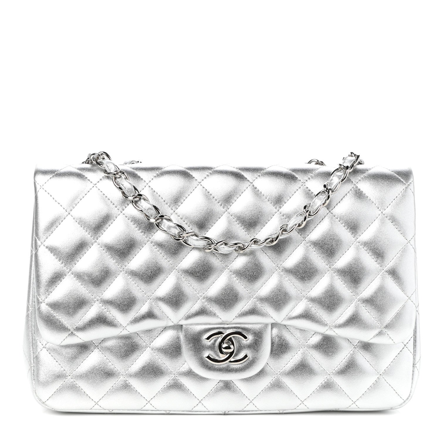 Chanel Metallic Lambskin Quilted Jumbo Single Flap Silver 1 of 10