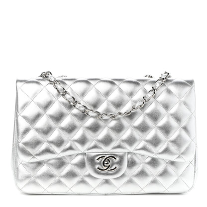 Chanel Metallic Lambskin Quilted Jumbo Single Flap Silver 1 of 10