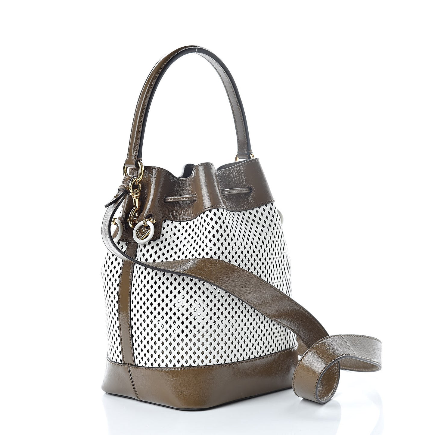 Vitello Liberty Glossy Lambskin F is Fendi Perforated Large Mon Tresor Bucket Bag White Ice Rust Maya