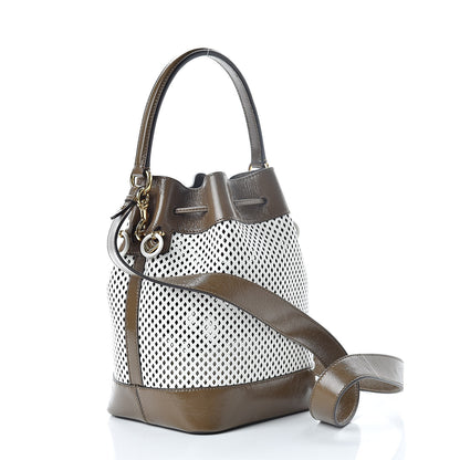 Fendi Vitello Liberty Glossy Lambskin F is Fendi Perforated Large Mon Tresor Bucket Bag White Ice Rust Maya 3 of 11