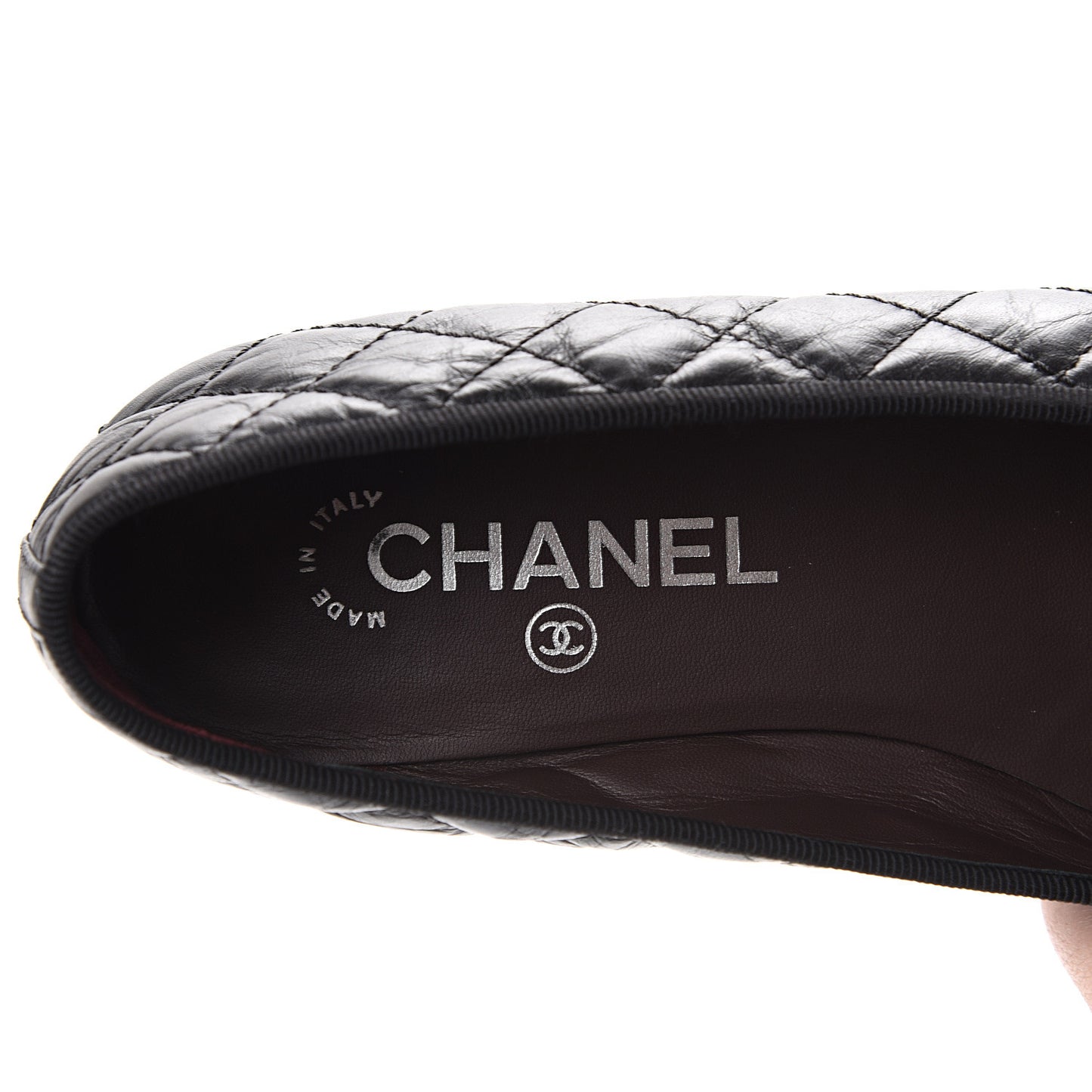 Aged Calfskin Quilted Cap Toe Ballerina Flats 37.5 Black