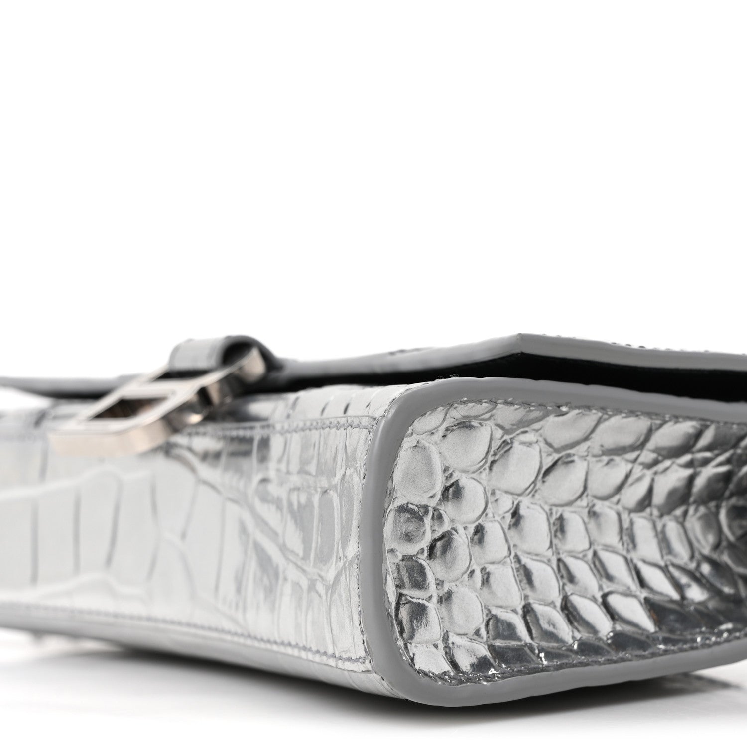 Balenciaga Metallic Calfskin Crocodile Embossed Hourglass Chain Bag Silver 9 of 9
