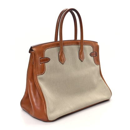 Hermes Toile Natural Barenia Flag Birkin 35 Fauve 3 of 12