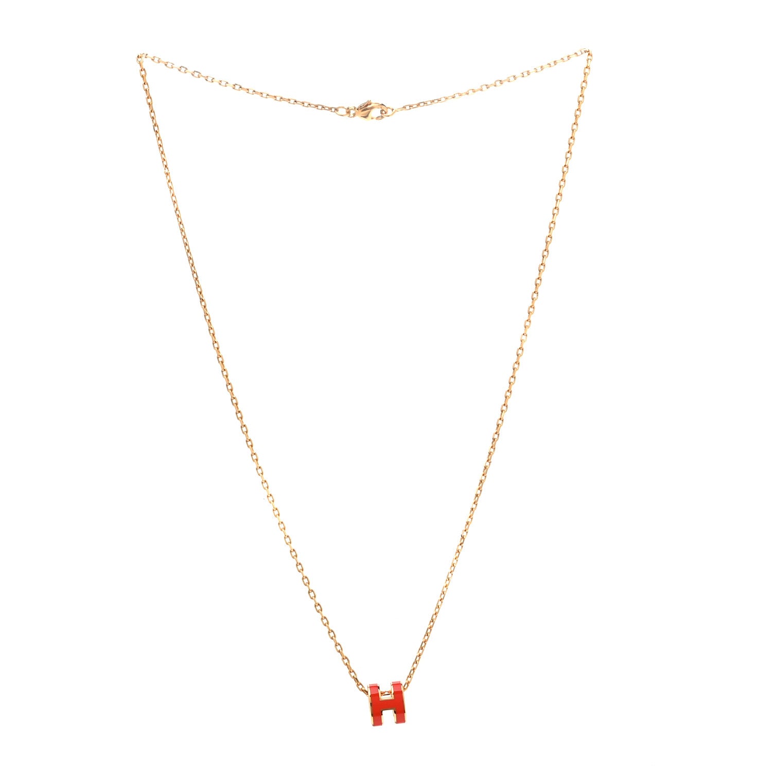 Hermes Lacquered Gold Mini Pop H Pendant Necklace Orange Graffiti 2 of 3