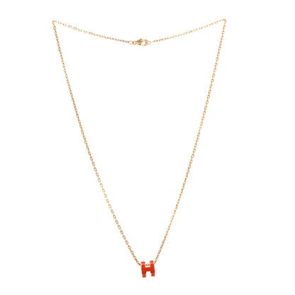 Hermes Lacquered Gold Mini Pop H Pendant Necklace Orange Graffiti 2 of 3