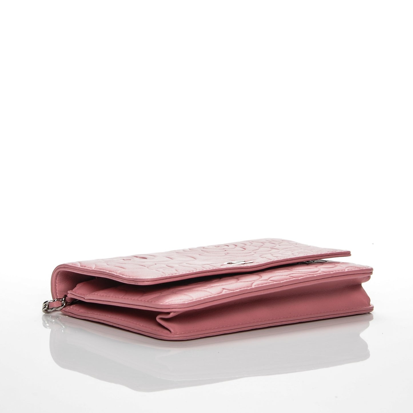 Lambskin Camellia Embossed Wallet On Chain WOC Pink