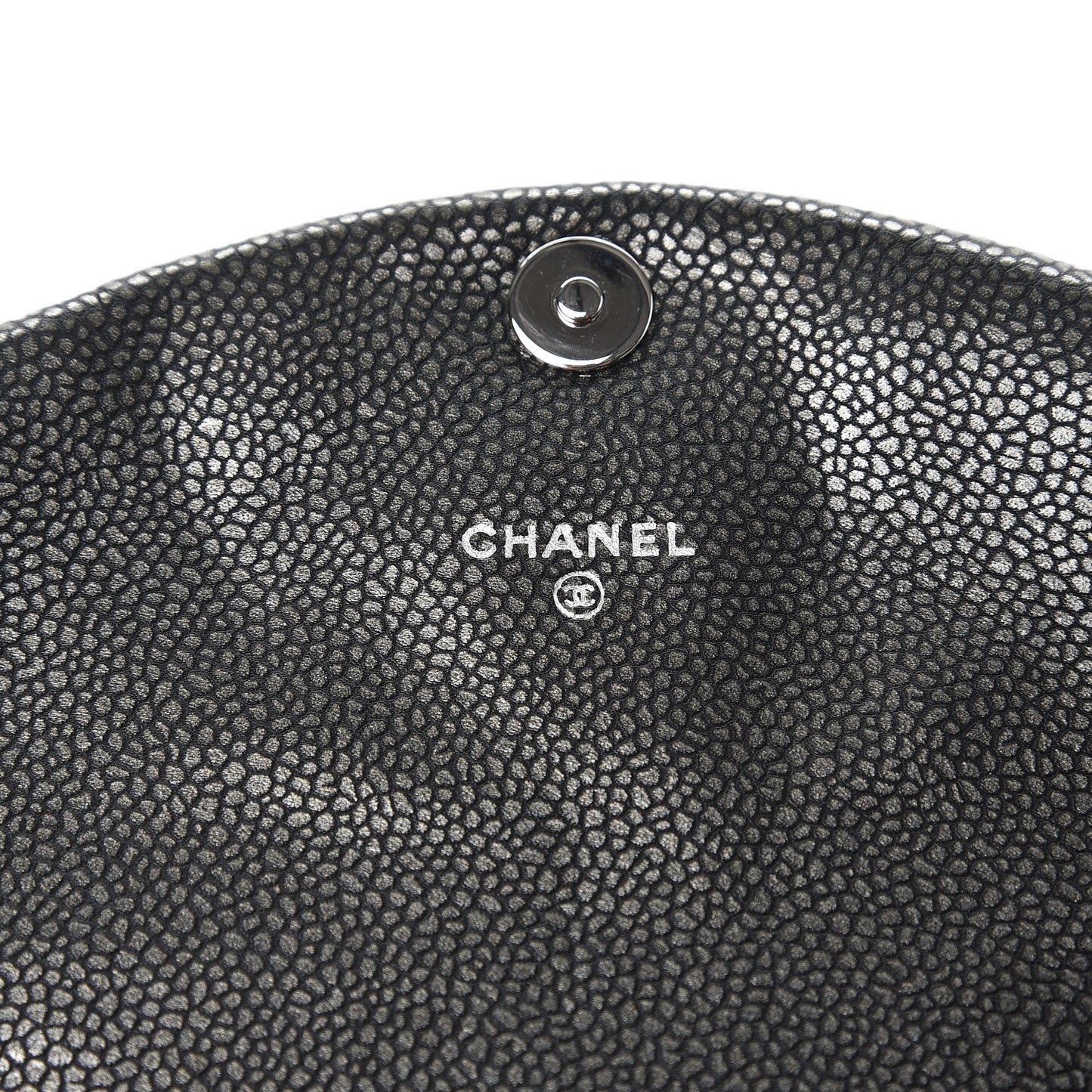 Metallic Caviar Half Moon Wallet On Chain WOC Dark Silver