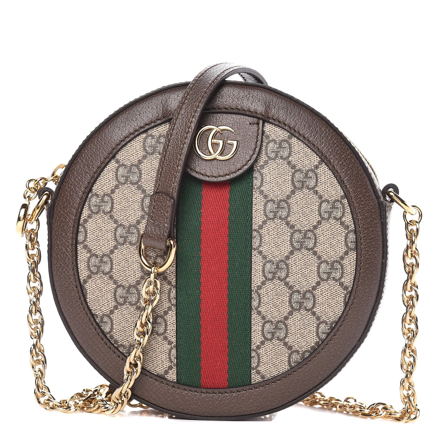GG Supreme Monogram Web Mini Ophidia Round Shoulder Bag Brown