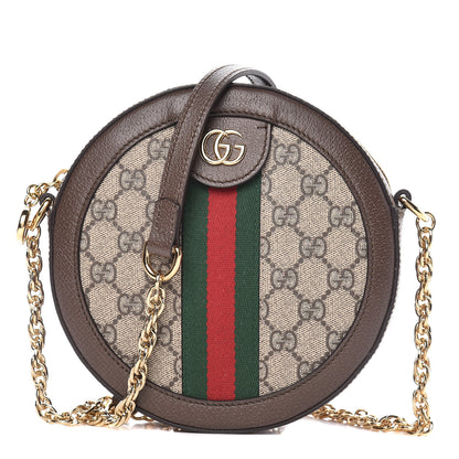 Gucci GG Supreme Monogram Web Mini Ophidia Round Shoulder Bag Brown 1 of 12