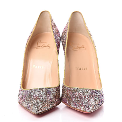 Christian Louboutin Glitter Aqua Ruban Met Pigalle Follies 100 Pumps 35.5 Rosette Gold 2 of 8