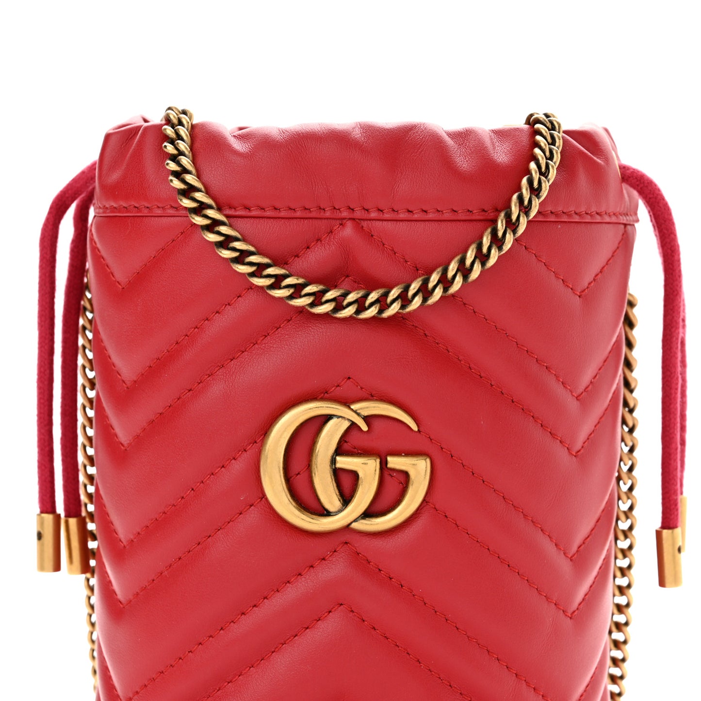 Calfskin Matelasse Mini GG Marmont 2.0 Bucket Bag Hibiscus Red