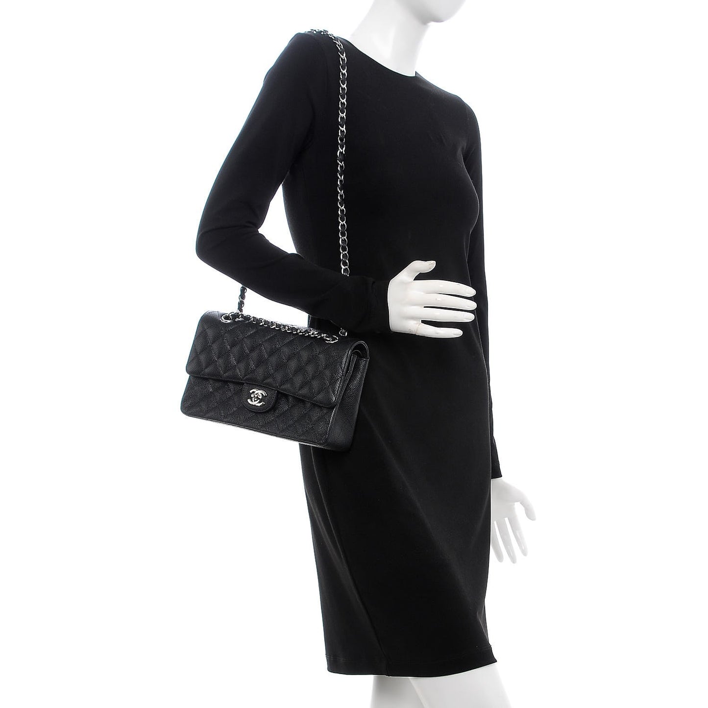 Caviar Quilted Medium Double Flap Black