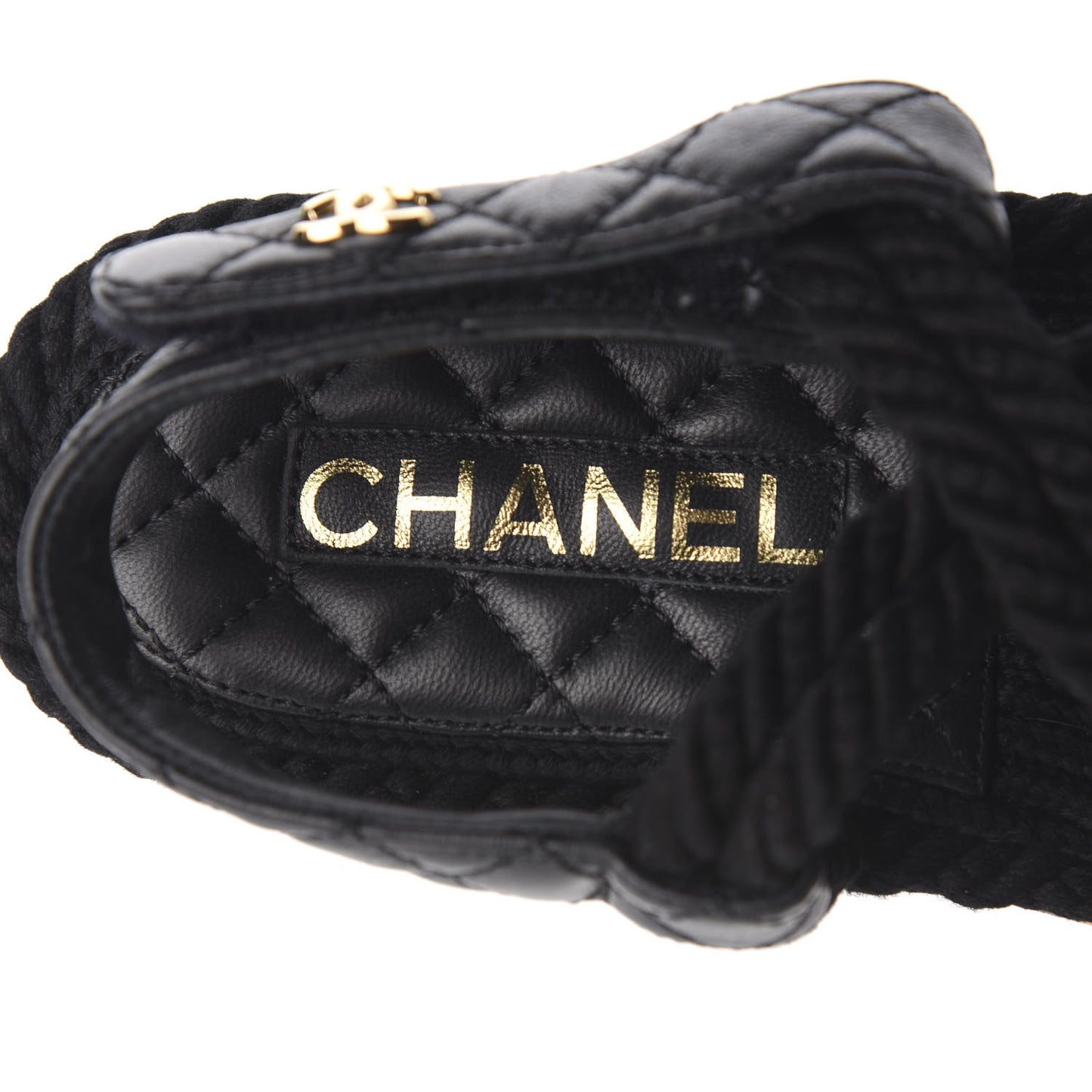 Cord Lambskin Quilted Logo Sandals 38 Black