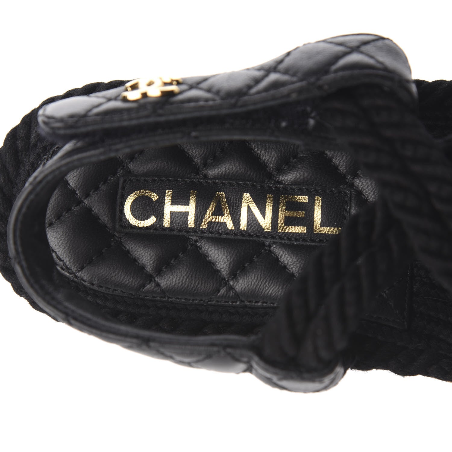 Chanel Cord Lambskin Quilted Logo Sandals 38 Black 7 of 10