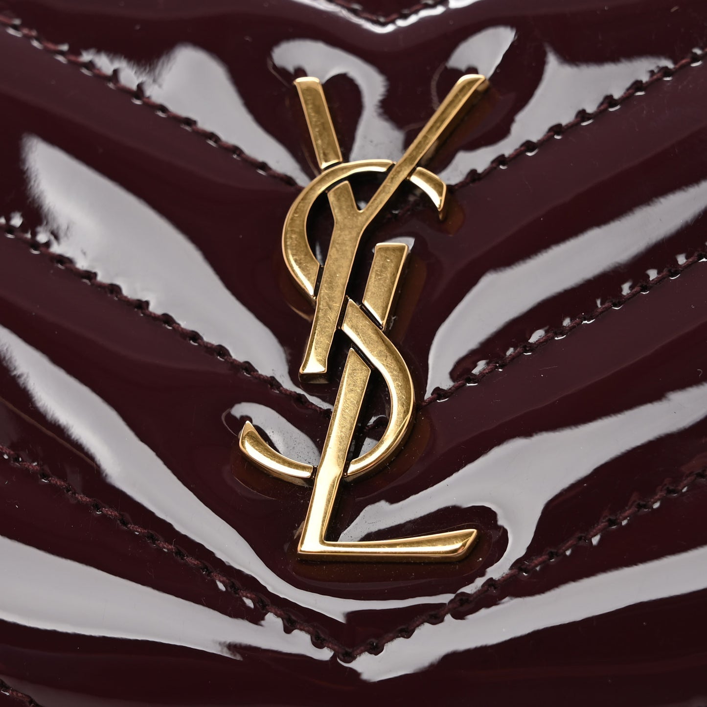 Patent Matelasse Chevron Monogram Cassandre Compact Zip Around Card Wallet Dark Red Wine