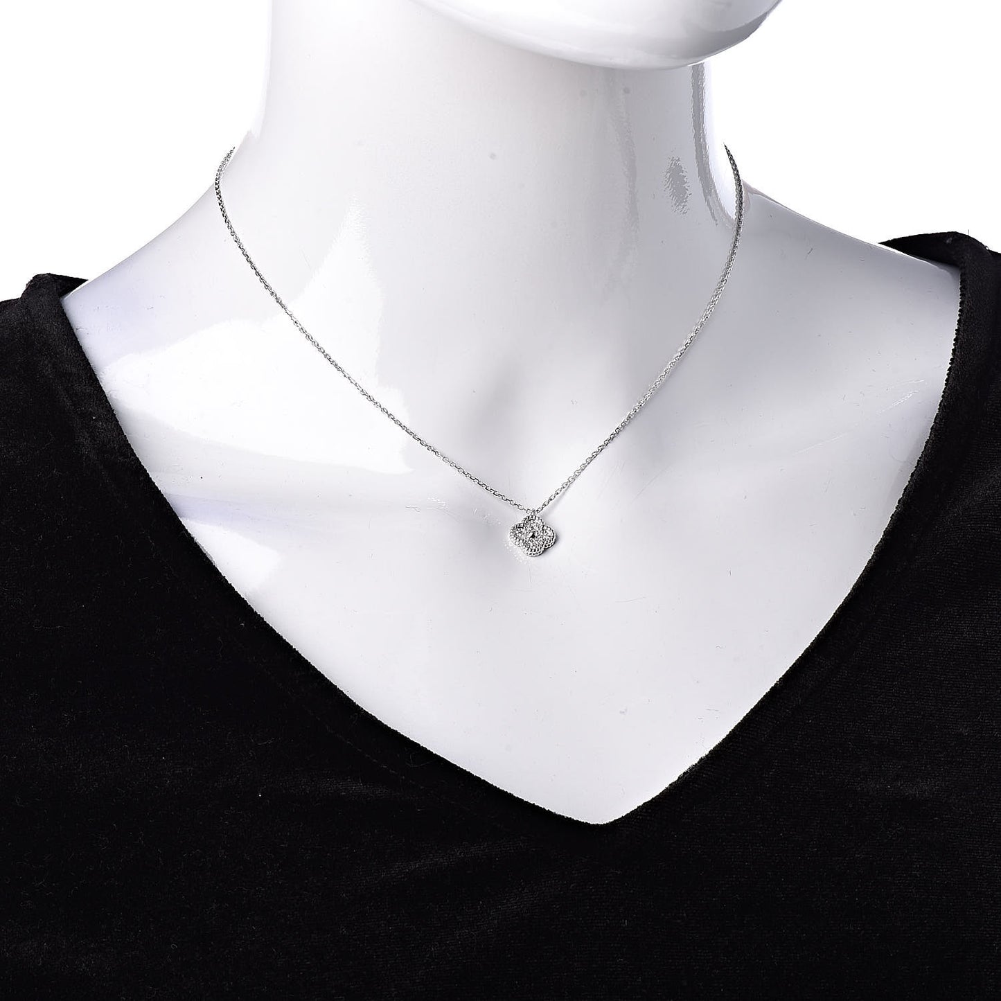 18K White Gold Diamond Sweet Alhambra Pendant Necklace