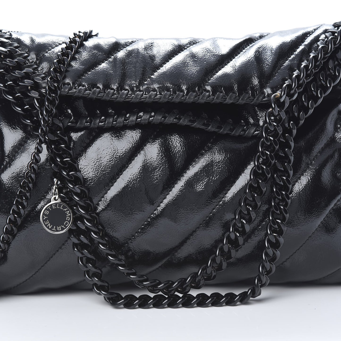 Patent Eco Alter Nappa Quilted Mini Falabella Fold Over Tote Black