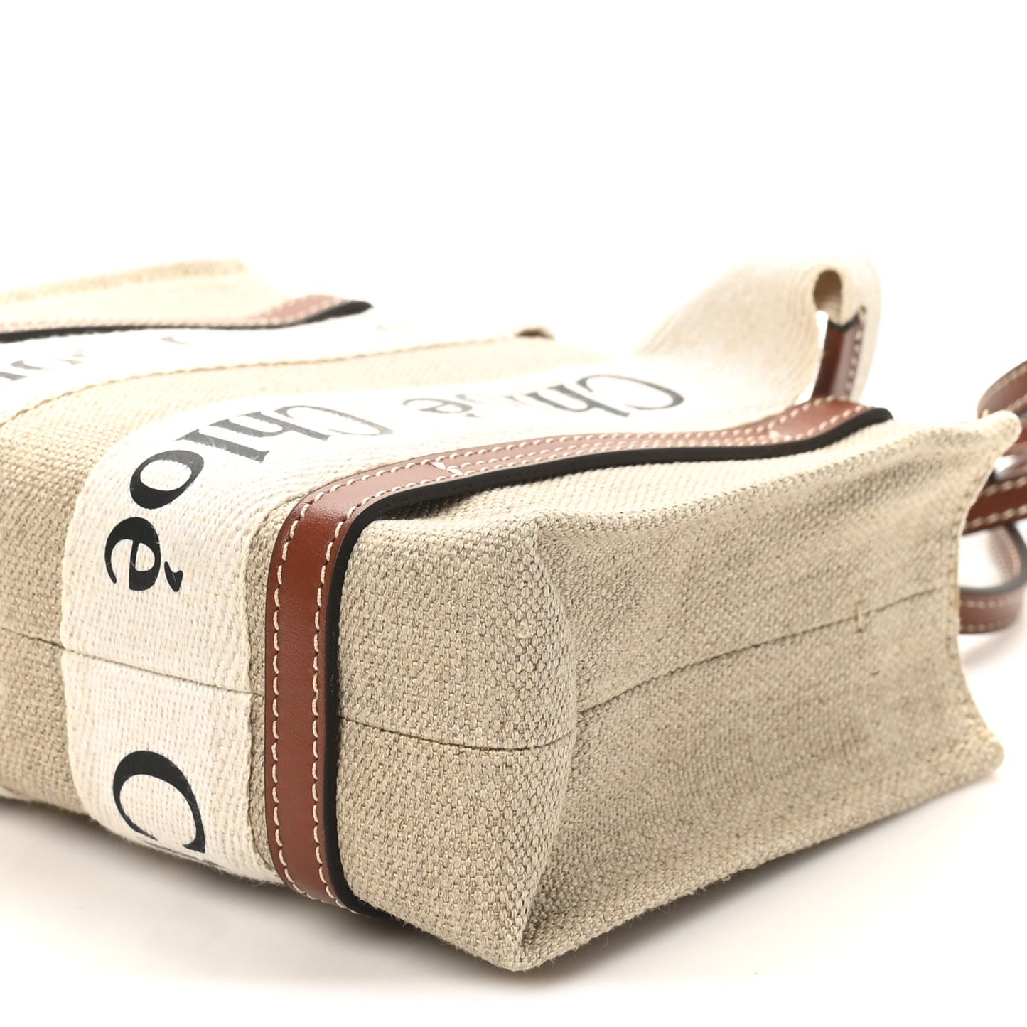 Linen Calfskin Mini Woody Ribbon Tote White Brown
