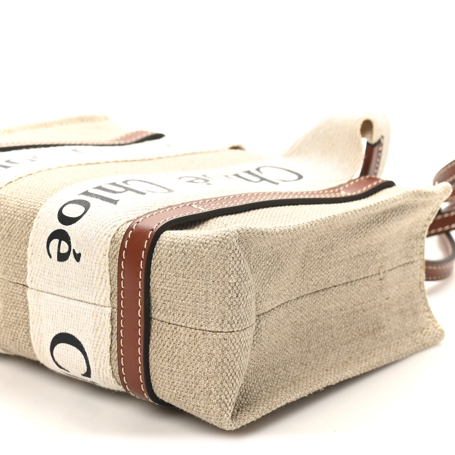 Chloe Linen Calfskin Mini Woody Ribbon Tote White Brown 9 of 9