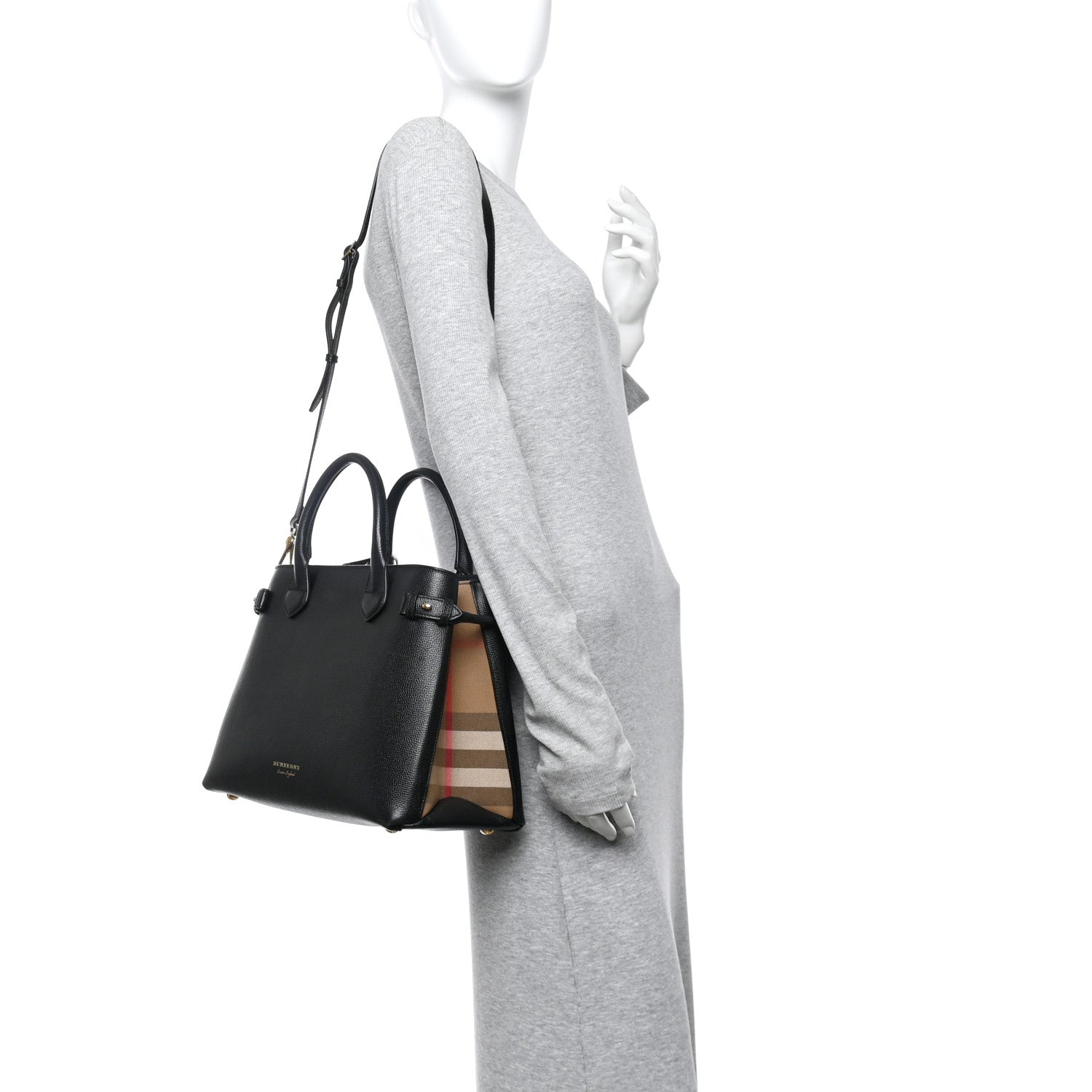 Burberry Derby Calfskin House Check Medium Banner Tote Black 2 of 15