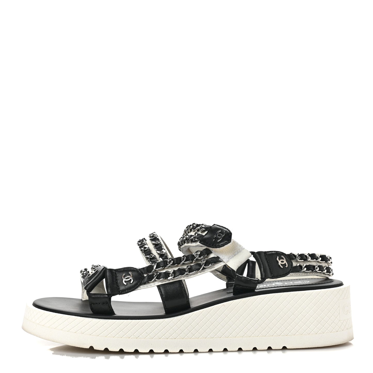 Lambskin Chain Platform Sandals 38.5 Black White
