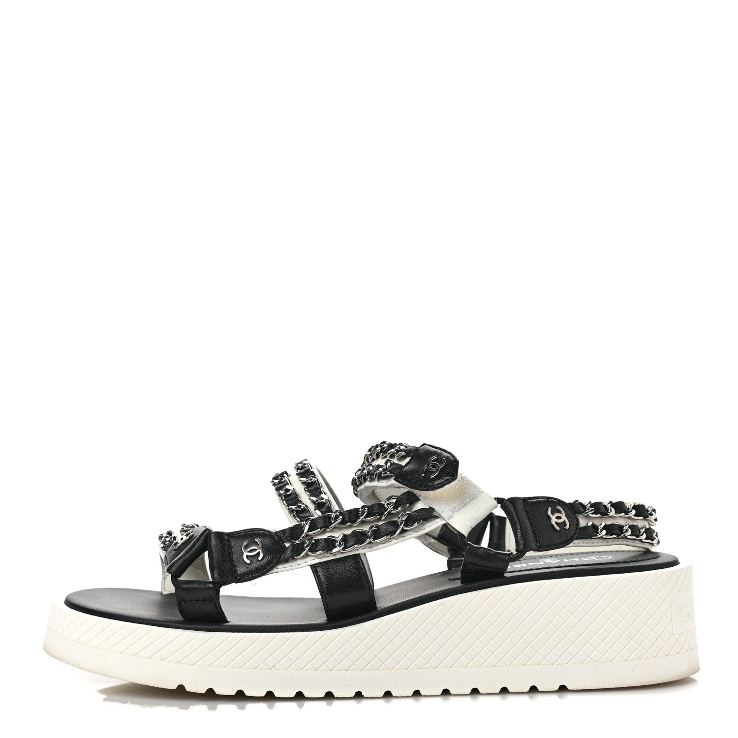 Chanel Lambskin Chain Platform Sandals 38.5 Black White 1 of 8