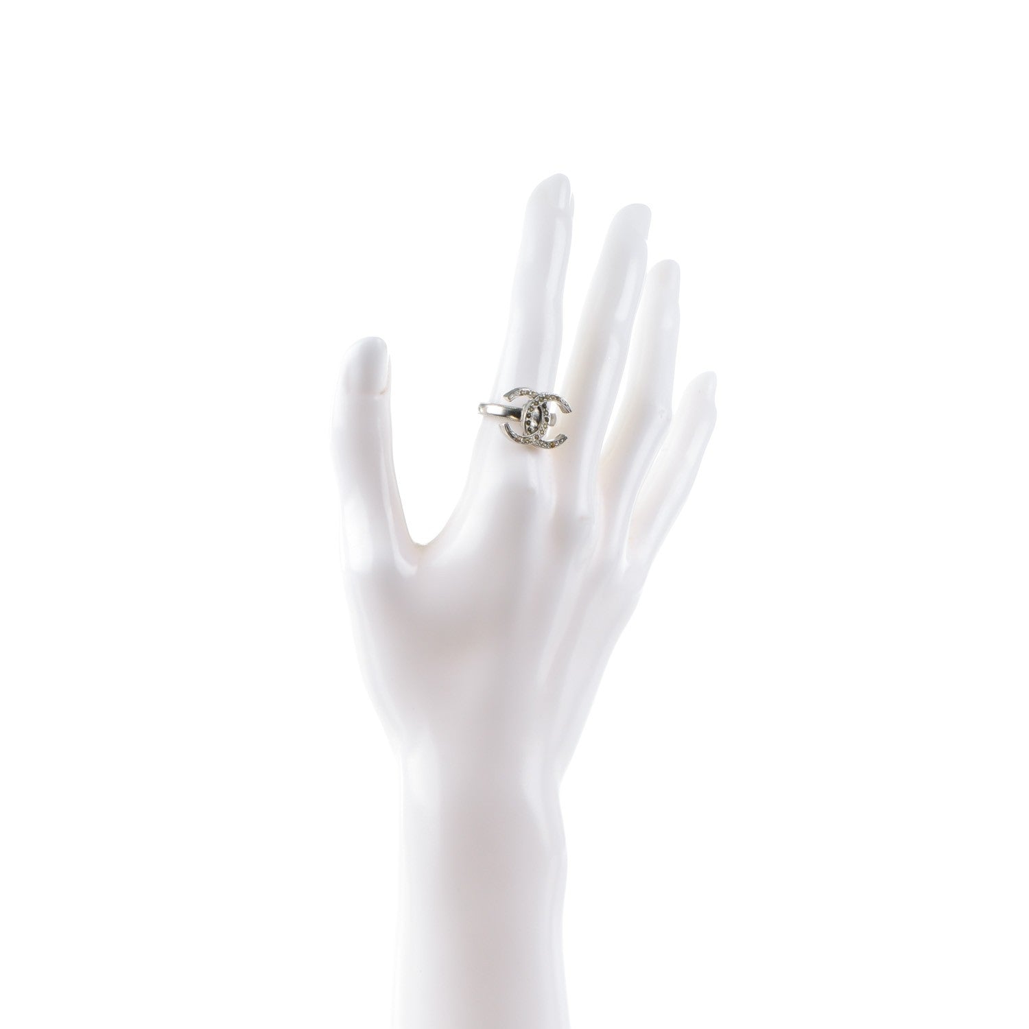 Chanel Crystal CC Ring 52 6 Silver 2 of 5