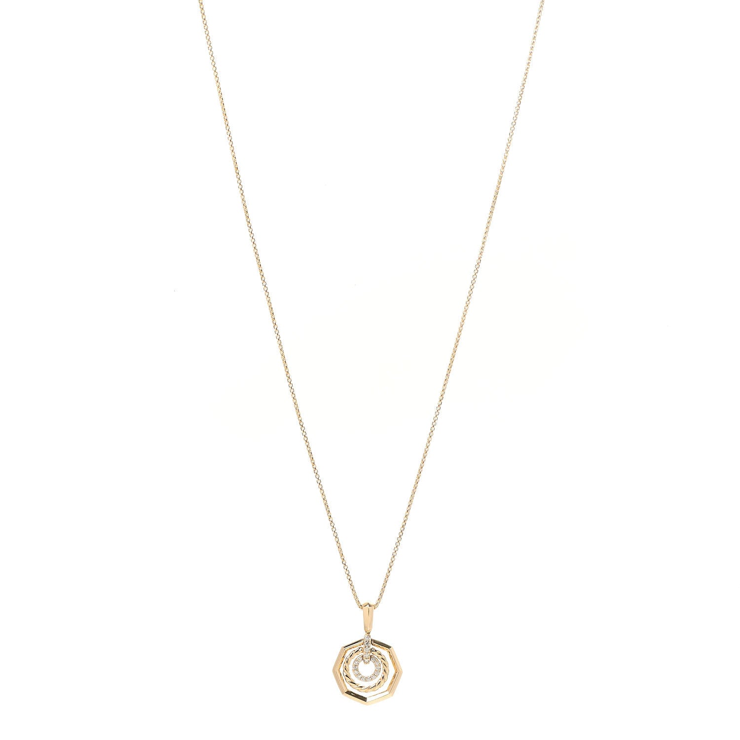 David Yurman 18K Yellow Gold Diamond 16mm Stax Pendant Necklace 1 of 7
