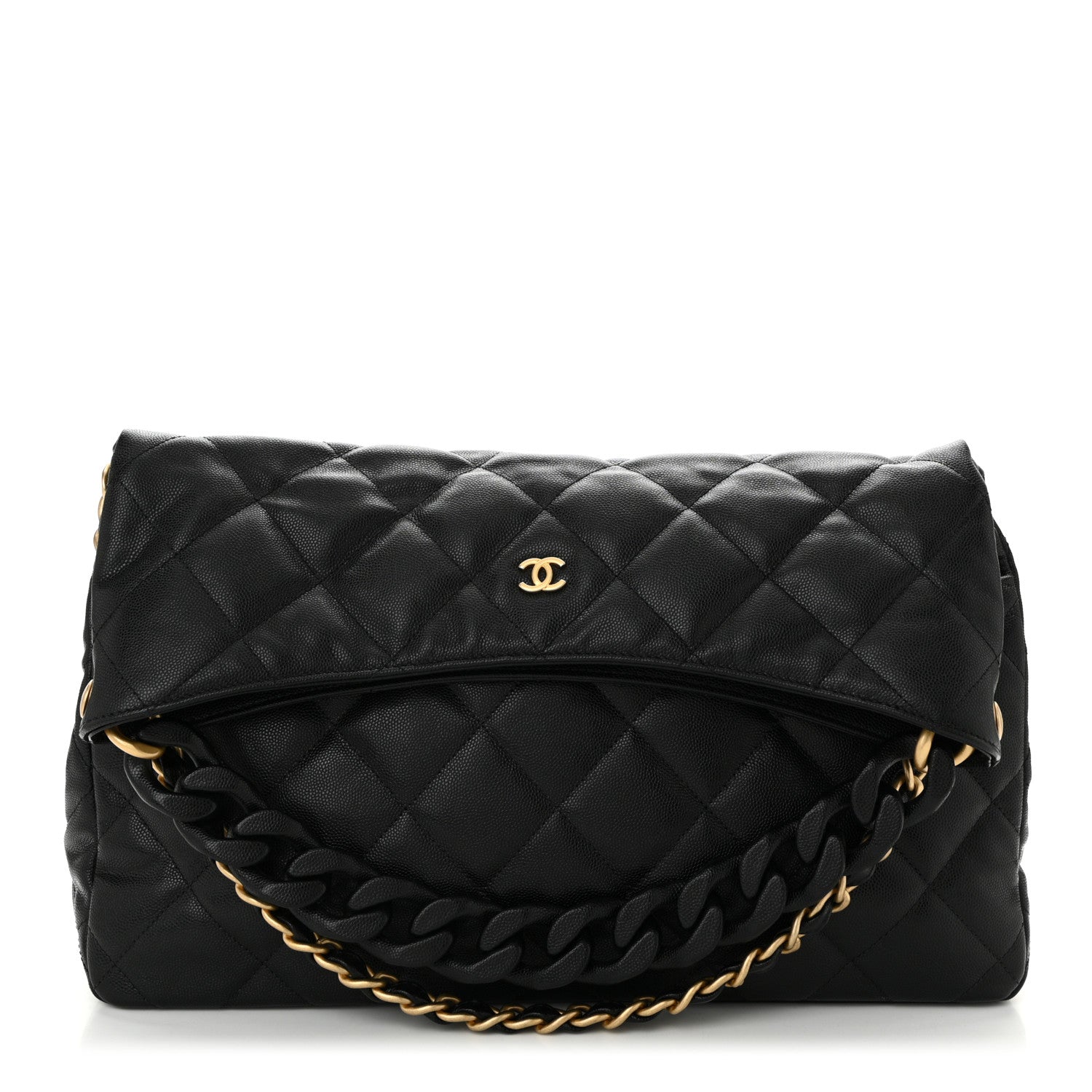 Chanel Caviar Quilted Fold Over Hobo Black 3 of 13