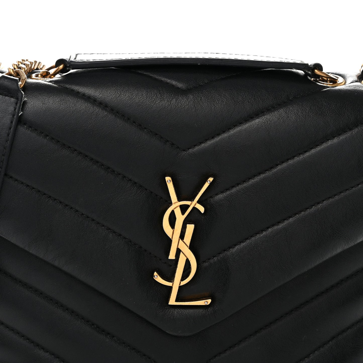 Calfskin Y Quilted Monogram Small Loulou Chain Satchel Black