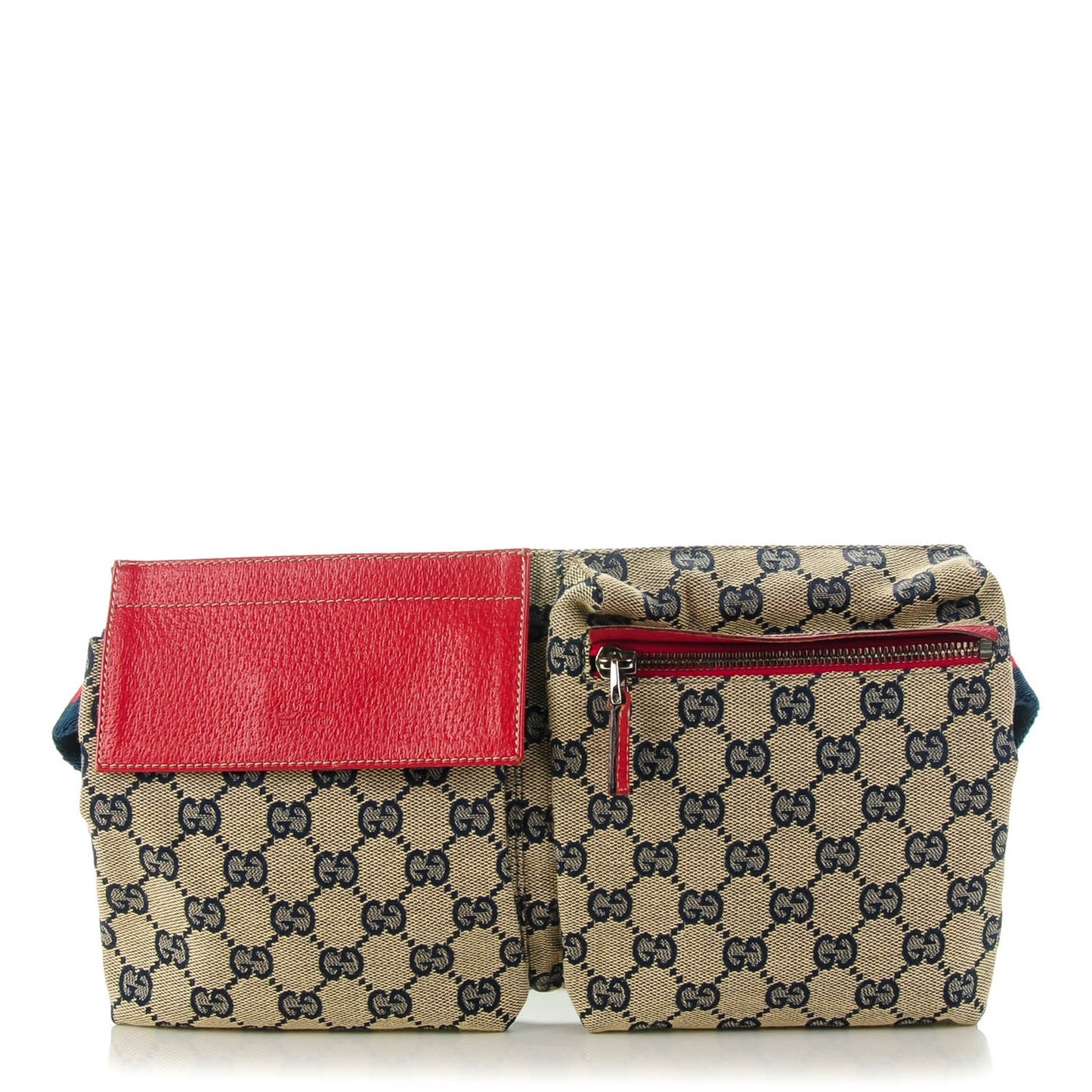 GG Monogram Web Double Pocket Belt Bag Navy Red