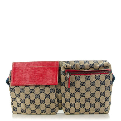 Gucci GG Monogram Web Double Pocket Belt Bag Navy Red 1 of 7