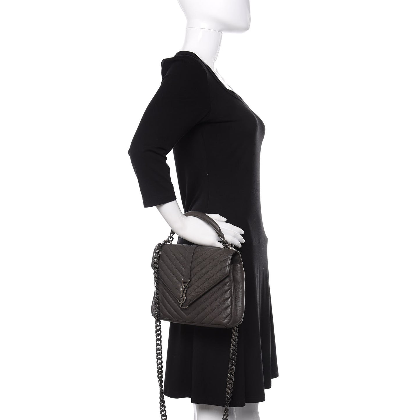 Sheepskin Matelasse Chevron Monogram Medium College Bag Asphalt