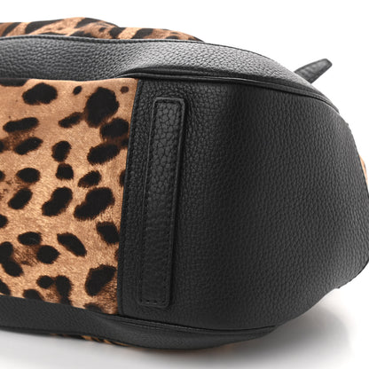 Dolce & Gabbana Calfskin Canvas Leopard Print Animalier Shoulder Bag Black 9 of 13