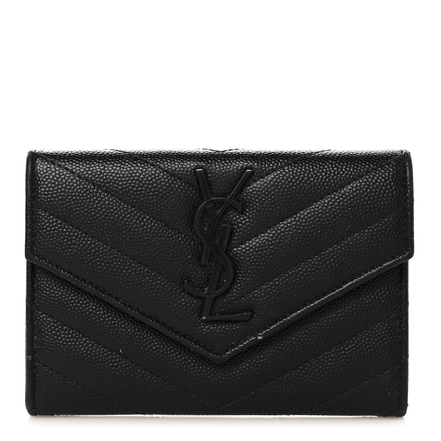 Saint Laurent Grain De Poudre Matelasse Chevron Small Monochrome Monogram Envelope Wallet Black 1 of 8