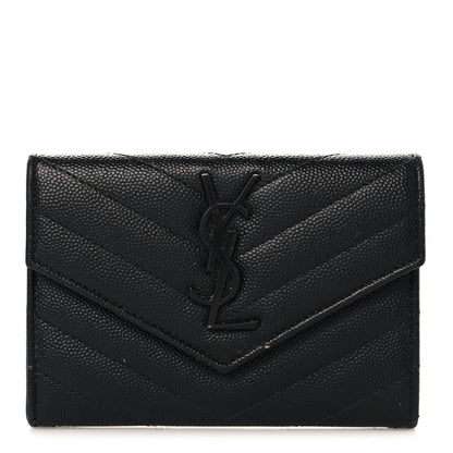 Saint Laurent Grain De Poudre Matelasse Chevron Small Monochrome Monogram Envelope Wallet Black 1 of 8