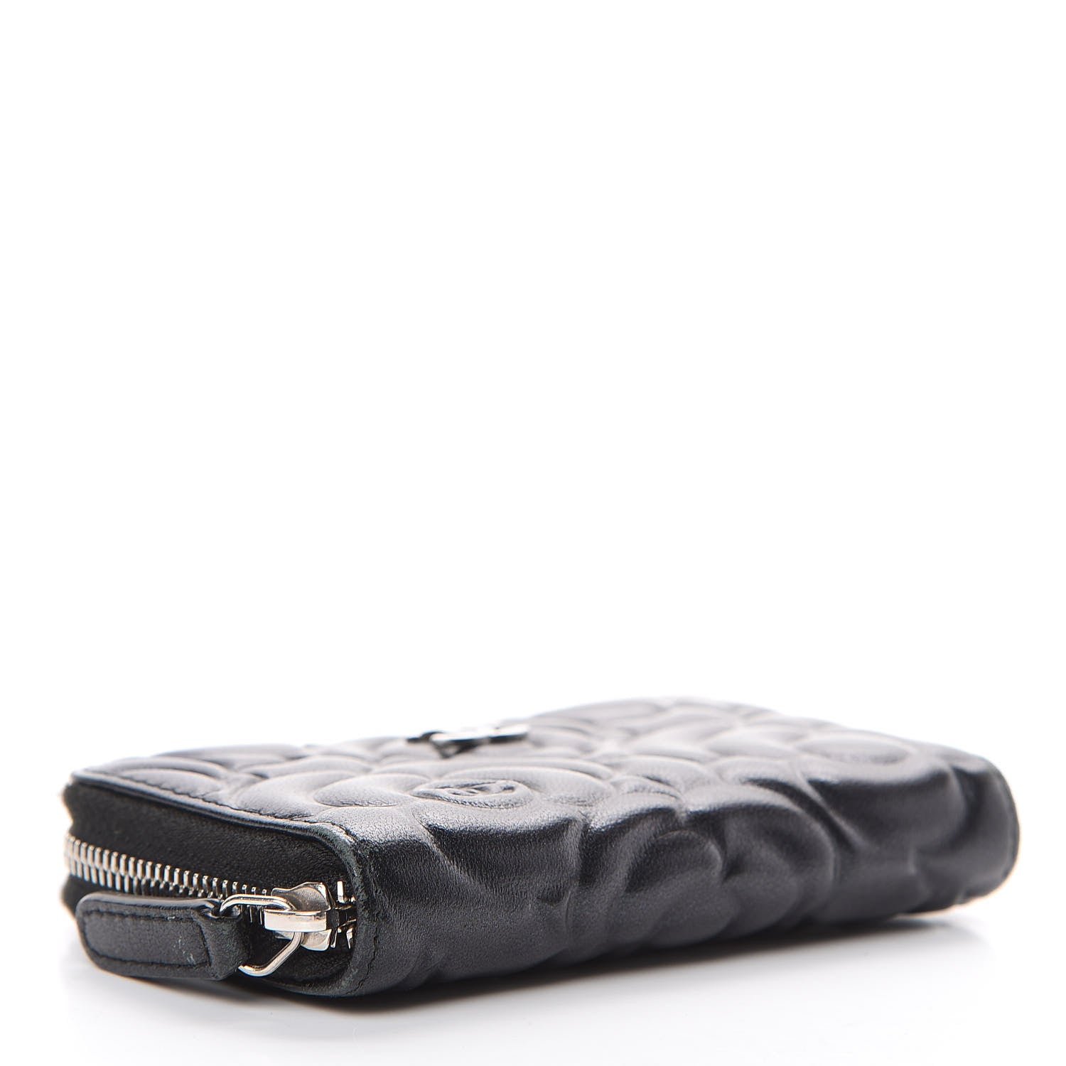 Chanel Goatskin Camellia Embossed Zip Coin Purse Black 3 of 6